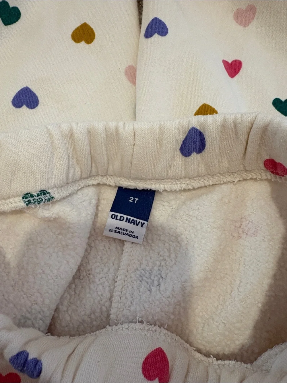 Old Navy Cream Hoodie & Joggers Set with Multicolor Hearts